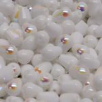Faceted Firepolished Tear Drop Pear Teardrop Czech Beads - Opaque Half Ab White - 8mm x 6mm