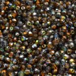 Round Faceted Fire Polished Czech Beads - Crystal Magic Metallic Orange Gray Half - 3mm