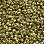 Round Faceted Fire Polished Czech Beads - Opaque Metallic Half Matte Gold Copper - 3mm