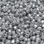 Round Faceted Fire Polished Czech Beads - Matte Metallic Aluminium Silver - 4mm