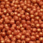 Round Faceted Fire Polished Czech Beads - Gold Shine Red Gold Matte Pearl - 4mm