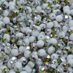 Round Faceted Fire Polished Czech Beads - Chalk Vitrail White Half - 4mm