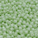 Round Faceted Fire Polished Czech Beads - Matte Pearl Chrysolite Green Cotton Candy - 4mm