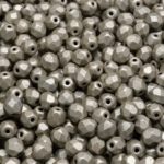 Round Faceted Fire Polished Czech Beads - Matte Metallic Suede Silver Beige - 4mm