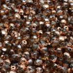 Round Faceted Fire Polished Czech Beads - Crystal Smoked Gray Grey Black Diamond Clear Metallic Capri Gold Copper Half - 4mm