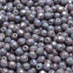 Round Faceted Fire Polished Czech Beads - Nebula Purple Opaque Gray Grey - 4mm