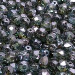 Round Faceted Fire Polished Czech Beads - Picasso Crystal Brown Fern Green - 6mm