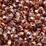 Round Faceted Fire Polished Czech Beads - Metallic Bronze Copper - 6mm