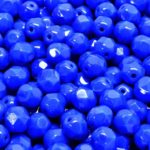 Round Faceted Fire Polished Czech Beads - Opaque Dark Blue Sapphire - 6mm