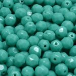 Round Faceted Fire Polished Czech Beads - Opaque Turquoise Green - 6mm