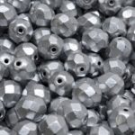 Round Faceted Fire Polished Czech Beads - Metallic Matte Aluminium Silver - 8mm