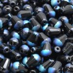 Pear Teardrop Faceted Fire Polished Czech Firepolished Beads - Opaque Jet Black Ab Full - 8mm