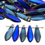 Dagger Leaf Czech Beads - Crystal Azuro Blue Metallic Half - 16mm