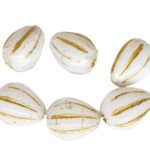 Teardrop Fruit Czech Beads - White Alabaster Opal Gold Patina Wash - 11mm x 9mm