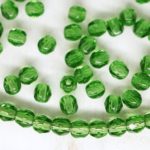Round Faceted Fire Polished Czech Beads - Crystal Dark Chrysolite Green Clear - 3mm