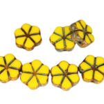 Window Table Cut Flat Flower Czech Beads - Picasso Opaque Lemon Yellow Rustic - 10mm