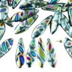 Dagger Leaf Czech Beads - Crystal Peacock Vitrail Lined - 16mm