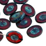 Oval Kiwi Window Table Cut Flat Czech Beads - Picasso Brown Crystal Ruby Red - 14mm
