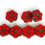 Window Table Cut Flat Flower Czech Beads - Picasso Brown Opaque Coraline Coral Red - 10mm