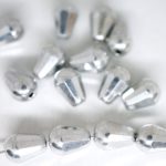 Faceted Firepolished Tear Drop Pear Teardrop Czech Beads - Metallic Silver - 8mm x 6mm