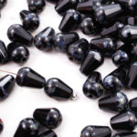 Pear Teardrop Faceted Fire Polished Czech Firepolished Beads - Picasso Silver Opaque Jet Black - 8mm
