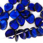 Flower Petal Czech Beads - Opaque Jet Black Blue Azure Half Luster - 8mm