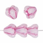 Bell Flower Caps Czech Beads - White Opal Pink Patina - 6mm x 8mm