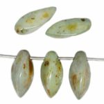 Flower Petal Twisted Czech Beads - Picasso Green Glaze Luster - 6mm x 12mm