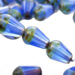 Pear Teardrop Faceted Fire Polished Czech Firepolished Beads - Picasso Brown Opal Blue Rustic - 8mm