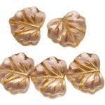 Maple Carved Czech Beads - Crystal Rose Rosaline Dark Pink Gold Wash - 13x11x1cm