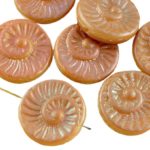 Nautilus Fossil Snails Seashell Ammonite Flat Round Spiral Coin Czech Beads - Apricot Orange Ab White Luster - 18mm