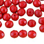Round Faceted Fire Polished Czech Beads - Opaque Coral Red - 8mm