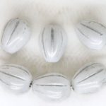 Teardrop Fruit Czech Beads - Opaque White Opal Silver Patina Wash - 11mm x 9mm