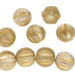 Melon Halloween Pumpkin Fruit Czech Beads - Crystal Etched Gold Patina Wash - 8mm