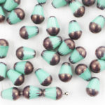 Pear Teardrop Faceted Fire Polished Czech Firepolished Beads - Turquoise Green Bronze Luster - 8mm
