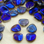 Flower Petal Czech Beads - Crystal Metallic Azure Blue Half - 8mm