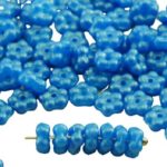 Forget-Me-Not Flower Czech Small Flat Beads - Gold Shine Aquamarine Blue Matte Pearl - 5mm
