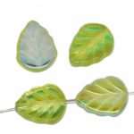 Mint Leaf Czech Beads - Crystal Olive Green Ab Half Luster - 10mm x 08mm