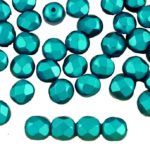 Round Faceted Fire Polished Czech Beads - Pearl Pastel Emerald Green - 6mm