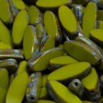 Oval Petal Flat Window Table Cut Czech Beads - Picasso Brown Opaque Olive Green - 16mm