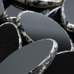 Oval Petal Flat Window Table Cut Czech Beads - Picasso Black Rustic - 37mm x 18mm