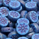 Flat Wheel Sea Coin Czech Beads - Table Cut Blue Nebula Purple Patina - 12mm x 12mm