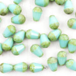 Pear Teardrop Faceted Fire Polished Czech Firepolished Beads - Picasso Turquoise Green Brown - 8mm