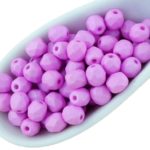 Round Faceted Fire Polished Czech Beads - Light Purple Amethyst Silk Matte Sugar Pink - 4mm
