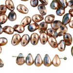 Teardrop Czech Beads - Crystal Metallic Capri Gold Copper Half - 6mm