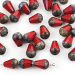 Pear Teardrop Faceted Fire Polished Czech Firepolished Beads - Picasso Coral Red Brown - 8mm
