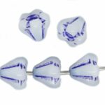 Bell Flower Caps Czech Beads - White Opal Dark Blu Patina - 6mm x 8mm