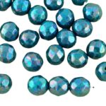 Round Faceted Fire Polished Czech Beads - Nebula Purple Opaque Turquoise Green - 8mm