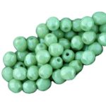 Round Faceted Fire Polished Czech Beads - White Alabaster Opal Green Luster - 4mm