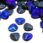 Flower Petal Czech Beads - Metallic Blue Azure Black Half - 8mm